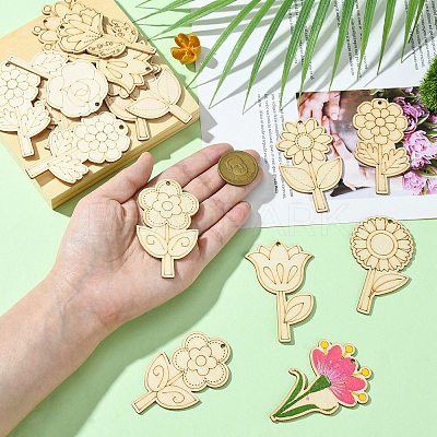 48Pcs 12 Styles Unfinished Blank Wooden Pendants Kit WOOD-CJC0011-15B-1