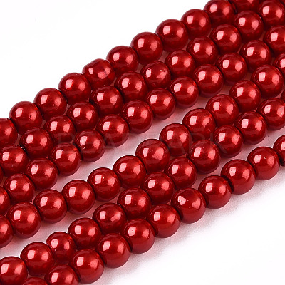 Baking Paint Pearlized Glass Pearl Round Bead Strands X-HY-Q003-4mm-74-1