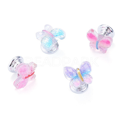 4Pcs 4 Colors Plastic Butterfly Shaped Toilet Tank Button AJEW-TA0003-57-1