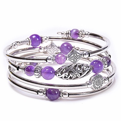2Sets 2Pcs Bohemian Multi-Layered Natural Amethyst Wrap Bracelet Women's Jewelry MV3343-4-1