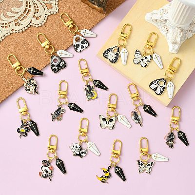 Gothic Alloy Enamel Coffin Pendant Decoration HJEW-CJ00034-1