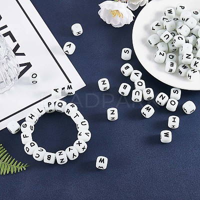 104 Pcs Luminous Cube Silicone Beads Letter Square Dice Alphabet Beads with 2mm Hole Spacer Loose Letter Beads for Bracelet Necklace Jewelry Making JX439A-1