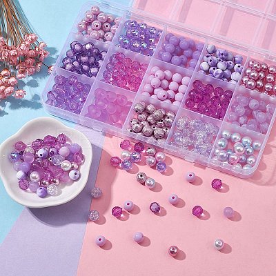 375Pcs 15 Styles Acrylic Beads MACR-YW0002-59A-1