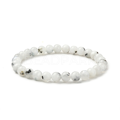 Natural Rainbow Moonstone Round Beaded Stretch Bracelet BJEW-TA00343-1