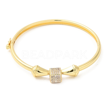 Brass Cube Hinged Bangle with Cubic Zirconia for Women BJEW-K229-04G-1
