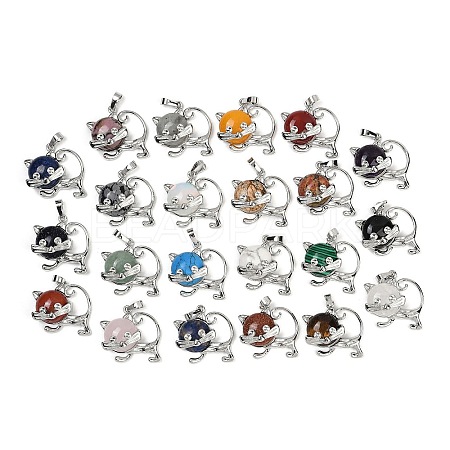 Natural & Synthetic Mixed Stone Kitten Pendants G-J386-C17-1