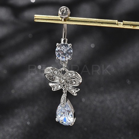 Alloy Crystal Rhinestone Dangle Curved Barbell Belly Rings AJEW-R007-04P-05-1