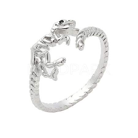 Dinosaur Skeleton Brass Open Cuff Ring for Women RJEW-A040-02P-1
