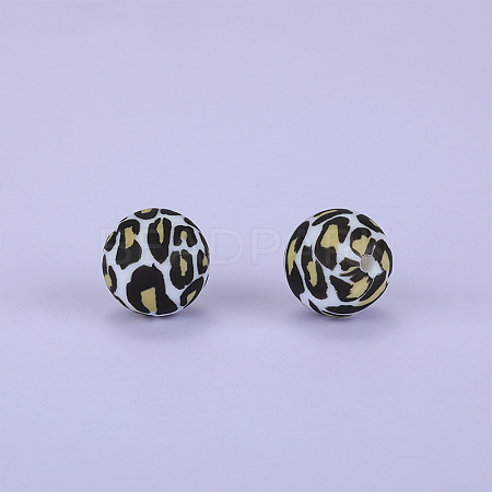 Printed Round with Leopard Print Pattern Silicone Focal Beads SI-JX0056A-05-1