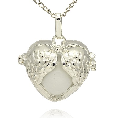 Silver Color Plated Brass Hollow Heart Cage Pendants KK-J241-06S-1