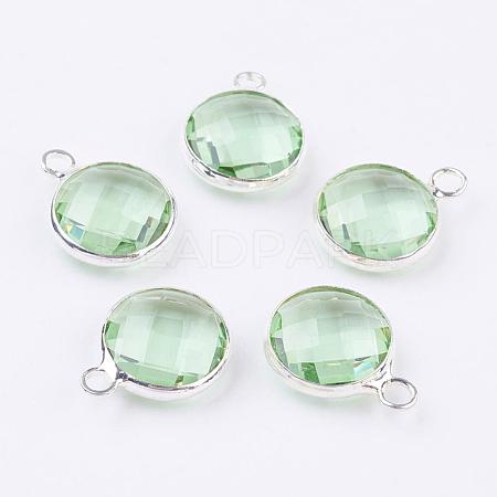 Silver Color Plated Brass Glass Flat Round Charms GLAA-M003-A-06S-1