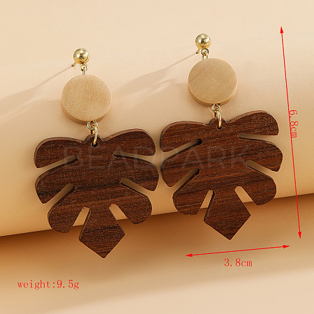 Alloy Wood Stud Dangle Earrings WG8DABA-02-1