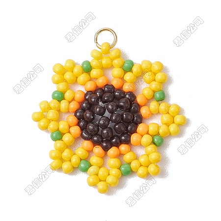 2Pcs Beaded Sunflower Charms PALLOY-SZ00061-1