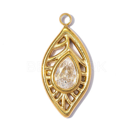 304 Stainless Steel Pave Clear Cubic Zirconia Pendants CU-OY001-36G-1