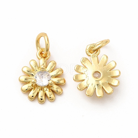 Rack Plating Brass Cubic Zirconia Flower Pendants KK-H436-02G-1