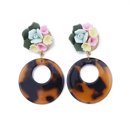Flat Round Cellulose Acetate(Resin) Dangle Stud Earrings EJEW-JE03097-02-1