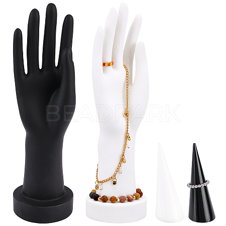 4Pcs 2 Style PVC Hand Model and Cone Shaped Acrylic Ring Displays ODIS-PH0001-31-1