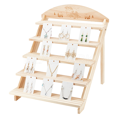 5-Tier 3-Row Wood Earring Display Card Racks ODIS-WH0329-35-1