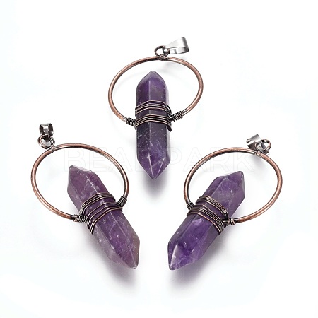 Natural Amethyst Wire Wrapped Pointed Big Pendants G-L520-I02-R-NF-1