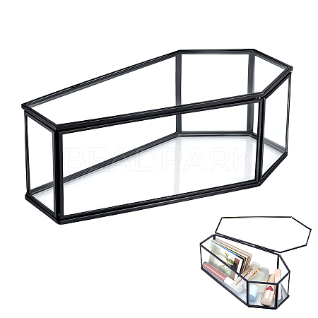 Coffin Brass Glass Decoration Box AJEW-WH0816-068-1