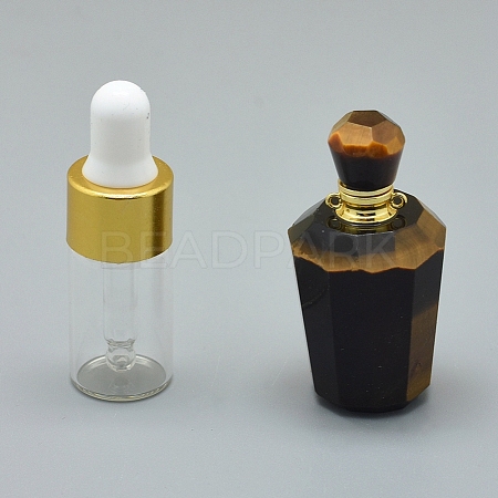 Faceted Natural Tiger Eye Openable Perfume Bottle Pendants G-E556-05C-1
