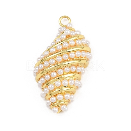 Shell Shape Brass ABS Imitation Pearl Pendants KK-I352-04D-G-1