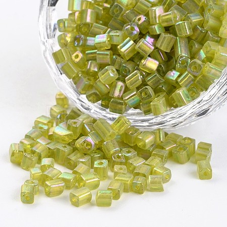6/0 Cube Transparent Colours Rainbow Round Hole Glass Seed Beads SEED-I002-F164-1