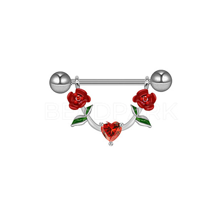 316L Surgical Stainless Steel Rhinestone Heart Nipple Rings WGE19D8-04-1