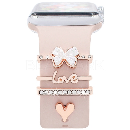 Word Love & Heart Alloy Rhinestones Watch Band Charms Set PW-WG62408-04-1