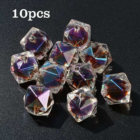 10Pcs Two Tone UV Plating Rainbow Iridescent Acrylic Beads TACR-YW0002-33F-1