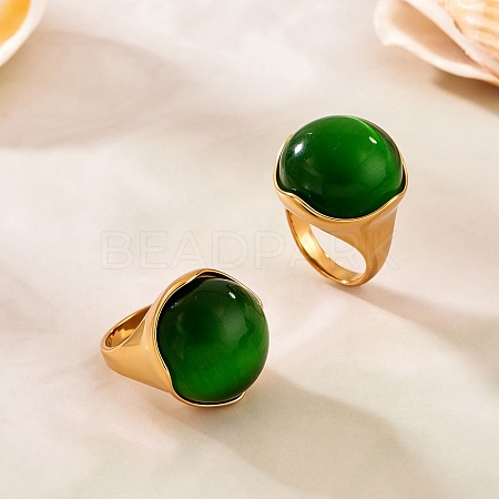 304 Stainless Steel Cat Eyes Finger Rings for Women RJEW-Z143-02G-02-1
