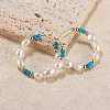 Dyed Natural Turquoise & Pearl Beaded Hoop Earrings EJEW-G369-01G-3