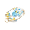 Glass Seed Beaded Oval with Flower Pendants PALLOY-MZ01061-02-4
