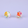 Printed Round with Flower Pattern Silicone Focal Beads SI-JX0056A-166-1