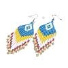 Glass Seed Braided Rhombus with Tassel Chandelier Earrings EJEW-H084-03P-2