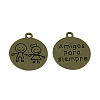 Flat Round with Children and Words Tibetan Style Alloy Pendants X-TIBEP-R338-07AB-NR-1