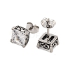 Square 316 Surgical Stainless Steel Pave Cubic Zirconia Stud Earrings for Women Men EJEW-Z050-03B-AS-2