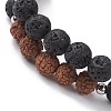 Natural Lava Rock & Wooden Round Beaded Stretch Bracelet BJEW-JB10075-03-5