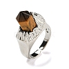 Hexagonal Prism Natural Tiger Eye Open Cuff Rings RJEW-B106-01P-06-2