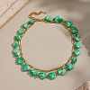 304 Stainless Steel with Dyed Green Natural Shell Nuggets Beaded Double Layer Necklaces for Women NJEW-G181-09G-1