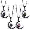 4Pcs 4 Colors Glass Flat Round & Alloy Moon Pendant Necklaces Set NJEW-AN0001-55-1