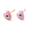 Enamel Heart with Evil Eye Stud Earrings EJEW-P210-05G-01-1