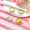 4Pcs 4 Colors Flower Glass Beads Stretch Rings Sets for Women RJEW-TA00141-2