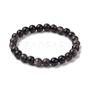 Natural Silver Obsidian Round Beaded Stretch Bracelets BJEW-JB11042-1