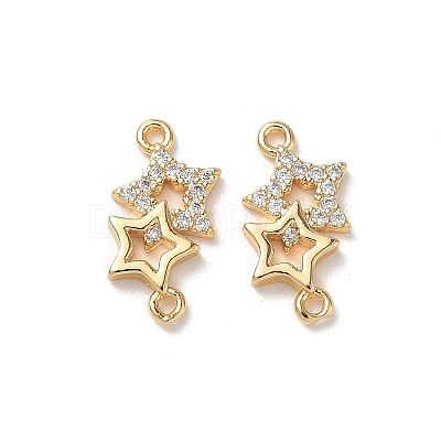 Brass Micro Pave Clear Cubic Zirconia Connector Charms X-KK-P355-27G-1