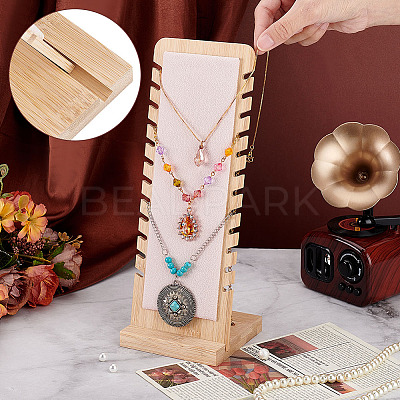 Bamboo Wood Jewelry Collection Necklace Display Stand ODIS-WH0005-06-1