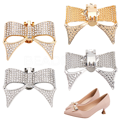 4Pcs 2 Colors Bowknot Alloy Rhinestone Shoe Decorations FIND-CP0002-29-1