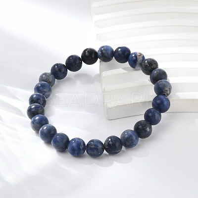 Natural Sodalite Round Beaded Stretch Bracelets BJEW-F203-05-1