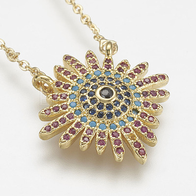 Brass Micro Pave Cubic Zirconia Pendant Necklaces NJEW-J051-08G-1