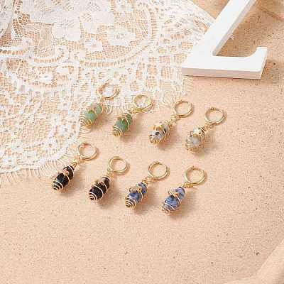Gemstone Bullet with Star Dangle Hoop Earrings EJEW-JE05003-1